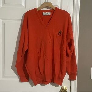 Pringle Sweater XL Orange 100% Wool Pullover Embroidered Logo Made In Scotland